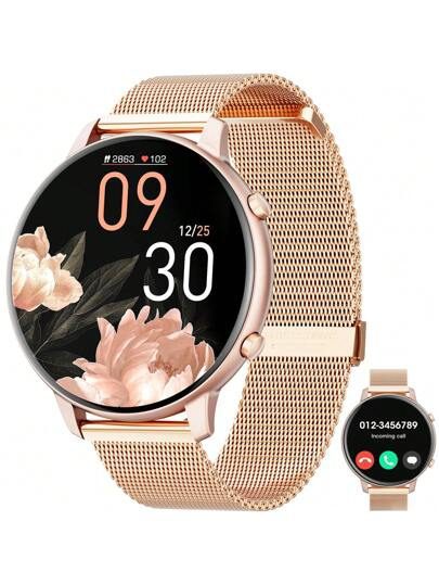 Montre connectée ronde HD de 1,39 pouce, batterie 210mAh, cadeau pour mères. Fonction d'appel (recevoir/passer des appels), assistant vocal IA/lecteur musical, montre de fitness pour femme, traqueur d'activité. Montre connectée pour hommes avec modes sportifs multiples pour Android et iOS