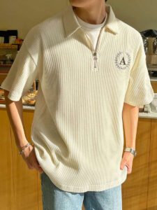 DAZY Homme Polo En Coton À Lettres Zippé Épaule Tombante – Image 7