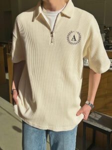 DAZY Homme Polo En Coton À Lettres Zippé Épaule Tombante – Image 8