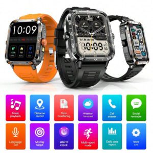 Nouvelle montre connectée unisexe de plein air avec lampe de poche LED de 1,95 pouces, tracker de fitness multifonctions avec appel sans fil, notification de message, contrôle de la musique, pour Android et iOS