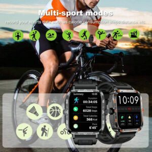 Nouvelle montre connectée unisexe de plein air avec lampe de poche LED de 1,95 pouces, tracker de fitness multifonctions avec appel sans fil, notification de message, contrôle de la musique, pour Android et iOS