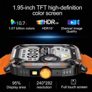 Nouvelle montre connectée unisexe de plein air avec lampe de poche LED de 1,95 pouces, tracker de fitness multifonctions avec appel sans fil, notification de message, contrôle de la musique, pour Android et iOS
