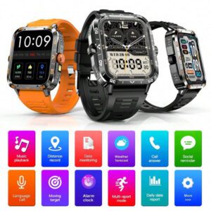 Nouvelle montre connectée unisexe de plein air avec lampe de poche LED de 1,95 pouces, tracker de fitness multifonctions avec appel sans fil, notification de message, contrôle de la musique, pour Android et iOS