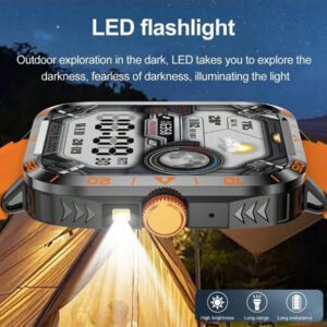Nouvelle montre connectée unisexe de plein air avec lampe de poche LED de 1,95 pouces, tracker de fitness multifonctions avec appel sans fil, notification de message, contrôle de la musique, pour Android et iOS