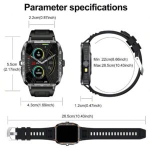 Nouvelle montre connectée unisexe de plein air avec lampe de poche LED de 1,95 pouces, tracker de fitness multifonctions avec appel sans fil, notification de message, contrôle de la musique, pour Android et iOS