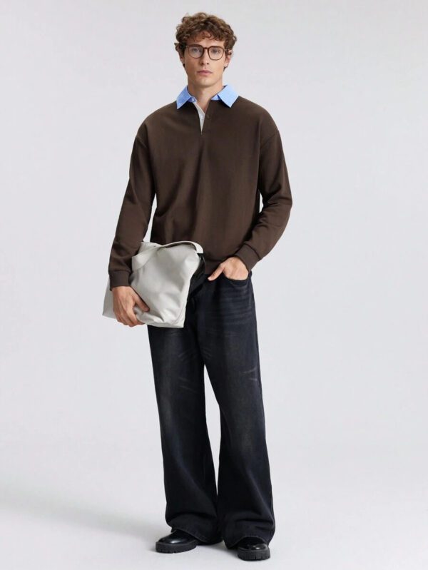 Ontre Chemise polo homme de couleur unie, décontractée et tendance pour un port quotidien – Image 2