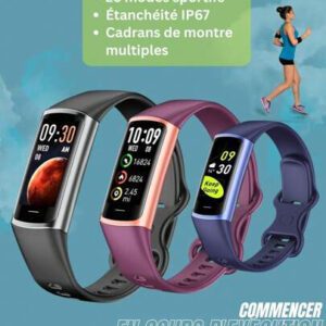 EFFEOKKI Montre connectée Bracelet fitness Effeokki. Fin et élégant, pour hommes et femmes. Podomètre, suivi de la santé, étanche, suivi d'activité, météo, multiports. Bracelet connecté compatible et Android