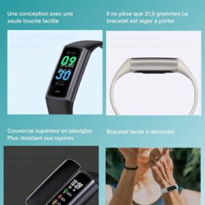 EFFEOKKI Montre connectée Bracelet fitness Effeokki. Fin et élégant, pour hommes et femmes. Podomètre, suivi de la santé, étanche, suivi d'activité, météo, multiports. Bracelet connecté compatible et Android