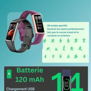 EFFEOKKI Montre connectée Bracelet fitness Effeokki. Fin et élégant, pour hommes et femmes. Podomètre, suivi de la santé, étanche, suivi d'activité, météo, multiports. Bracelet connecté compatible et Android
