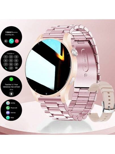 Montre connectée unisexe de 1,39 pouces avec fonction d'appel, réception de texte, comptage des pas, suivi des calories, modes sportifs multifonctions, alarme, contrôle à distance de la musique, paramètres de cadran personnalisés