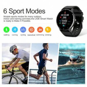 ESFOE Montre connectée, bracelet mode et imperméable, surveillance du rythme cardiaque, de la pression sanguine et du sommeil, appel vocal intelligent, prévisions météorologiques, plusieurs modes sportifs, montre de sport pour hommes et femmes