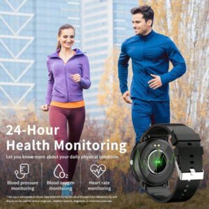 ESFOE Montre connectée, bracelet mode et imperméable, surveillance du rythme cardiaque, de la pression sanguine et du sommeil, appel vocal intelligent, prévisions météorologiques, plusieurs modes sportifs, montre de sport pour hommes et femmes