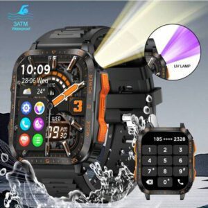 1 pièce Montre intelligente électronique multifonction étanche 3 ATM de 5 cm avec bracelet en silicone, unisexe. Équipée de différents modes sport, lampe de poche, applications sociales, rappel d'informations, Bluetooth, compatible Android et iOS pour l'école, l'entraînement, etc.