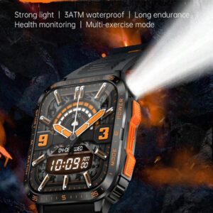 1 pièce Montre intelligente électronique multifonction étanche 3 ATM de 5 cm avec bracelet en silicone, unisexe. Équipée de différents modes sport, lampe de poche, applications sociales, rappel d'informations, Bluetooth, compatible Android et iOS pour l'école, l'entraînement, etc.