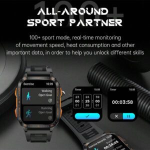 1 pièce Montre intelligente électronique multifonction étanche 3 ATM de 5 cm avec bracelet en silicone, unisexe. Équipée de différents modes sport, lampe de poche, applications sociales, rappel d'informations, Bluetooth, compatible Android et iOS pour l'école, l'entraînement, etc.