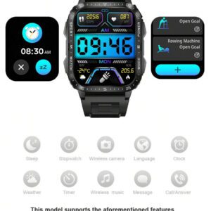 1 pièce Montre intelligente électronique multifonction étanche 3 ATM de 5 cm avec bracelet en silicone, unisexe. Équipée de différents modes sport, lampe de poche, applications sociales, rappel d'informations, Bluetooth, compatible Android et iOS pour l'école, l'entraînement, etc.
