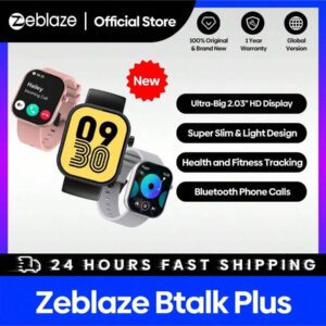 Zeblaze Montre connectée Zeblaze Btalk Plus avec fonction d'appel vocal, écran couleur HD 2,03", suivi de la santé et de la forme physique, étanche, bracelet sport pour hommes et femmes