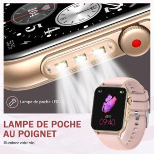 EIGIIS Nouvelle montre intelligente 2025 pour femmes et hommes avec lampe de poche LED, écran HD de 1,96 po. Montre connectée extérieure avec plus de 100 modes sportifs, traqueur de fitness et de sommeil, compatible avec iOS et Android