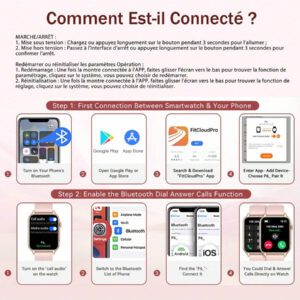 EIGIIS Nouvelle montre intelligente 2025 pour femmes et hommes avec lampe de poche LED, écran HD de 1,96 po. Montre connectée extérieure avec plus de 100 modes sportifs, traqueur de fitness et de sommeil, compatible avec iOS et Android
