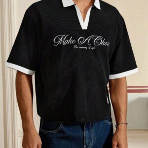 SWAVVY Chemise polo d'été décontractée pour hommes, légère, à broderie, style court, blanche