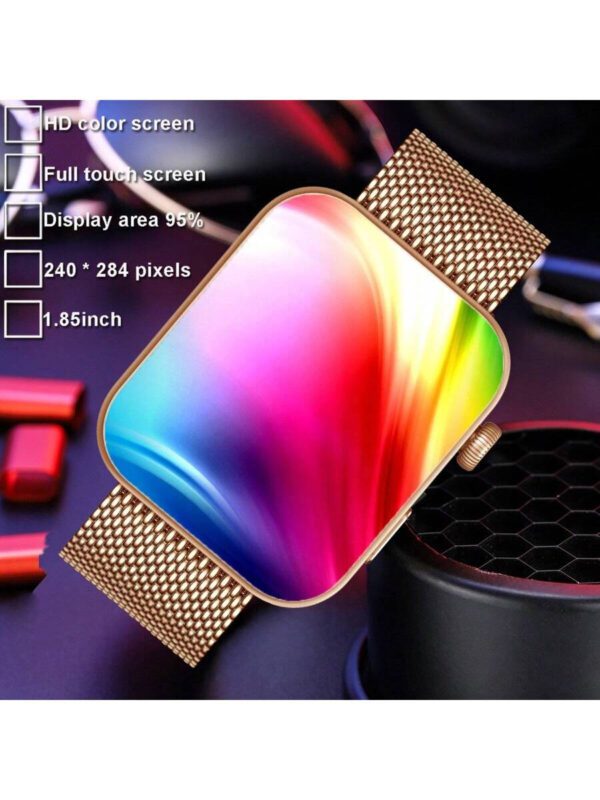 Montre connectée carrée intelligente de 1,85 pouces avec appel sans fil, modes multisports suivi de la condition physique, réception de messages, contrôle de la musique, cadran personnalisé, alarme chronomètre météo, compatible avec Android et iOS – Image 3