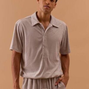 Musero Chemise polo oversize pour hommes avec boutons à mi-hauteur, col à épaules tombantes, pour le printemps, l'été et les vacances