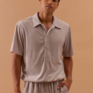 Musero Chemise polo oversize pour hommes avec boutons à mi-hauteur, col à épaules tombantes, pour le printemps, l'été et les vacances