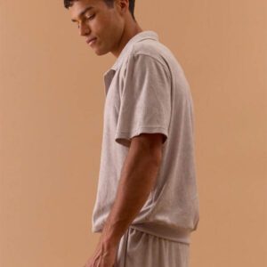 Musero Chemise polo oversize pour hommes avec boutons à mi-hauteur, col à épaules tombantes, pour le printemps, l'été et les vacances