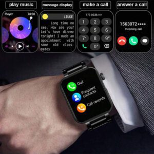 1,85 pouces Montre intelligente carrée pour hommes et femmes, modes multisports, suivi de la condition physique, appel sans fil et réception d'informations, contrôle à distance de la musique, alarme, chronomètre, prise en charge de plusieurs langues