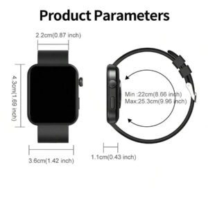 1,85 pouces Montre intelligente carrée pour hommes et femmes, modes multisports, suivi de la condition physique, appel sans fil et réception d'informations, contrôle à distance de la musique, alarme, chronomètre, prise en charge de plusieurs langues