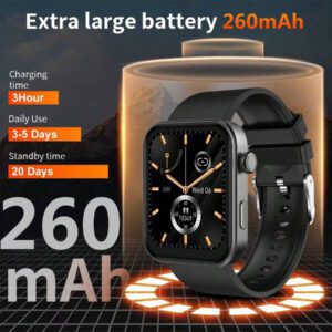 1,85 pouces Montre intelligente carrée pour hommes et femmes, modes multisports, suivi de la condition physique, appel sans fil et réception d'informations, contrôle à distance de la musique, alarme, chronomètre, prise en charge de plusieurs langues