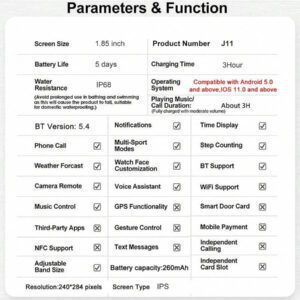 1,85 pouces Montre intelligente carrée pour hommes et femmes, modes multisports, suivi de la condition physique, appel sans fil et réception d'informations, contrôle à distance de la musique, alarme, chronomètre, prise en charge de plusieurs langues