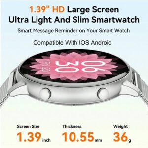Hwagol Montre connectée pour femmes avec écran rond, appel Bluetooth sans fil, cadran de montre personnalisable, suivi de plusieurs sports, suivi de la santé des femmes, fréquence cardiaque, moniteur d'oxygène dans le sang, montre connectée pour femmes compatible iOS et Android