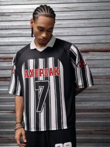 AXEPEAK Chemise polo pour hommes à col polo, imprimé numérique à rayures florales, coupe ample – Image 2