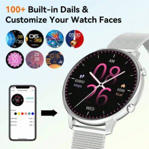 Hwagol Montre connectée pour femmes avec écran rond, appel Bluetooth sans fil, cadran de montre personnalisable, suivi de plusieurs sports, suivi de la santé des femmes, fréquence cardiaque, moniteur d'oxygène dans le sang, montre connectée pour femmes compatible iOS et Android