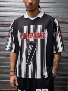 AXEPEAK Chemise polo pour hommes à col polo, imprimé numérique à rayures florales, coupe ample – Image 4