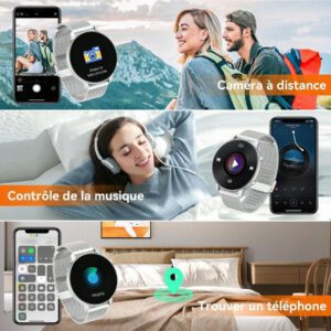 Hwagol Montre connectée pour femmes avec écran rond, appel Bluetooth sans fil, cadran de montre personnalisable, suivi de plusieurs sports, suivi de la santé des femmes, fréquence cardiaque, moniteur d'oxygène dans le sang, montre connectée pour femmes compatible iOS et Android