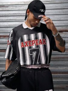 AXEPEAK Chemise polo pour hommes à col polo, imprimé numérique à rayures florales, coupe ample – Image 5