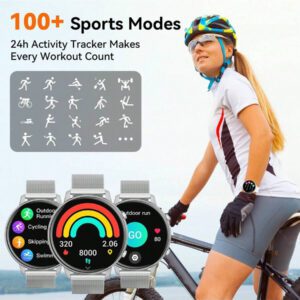 Hwagol Montre connectée pour femmes avec écran rond, appel Bluetooth sans fil, cadran de montre personnalisable, suivi de plusieurs sports, suivi de la santé des femmes, fréquence cardiaque, moniteur d'oxygène dans le sang, montre connectée pour femmes compatible iOS et Android