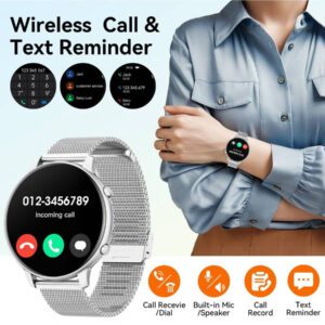 Hwagol Montre connectée pour femmes avec écran rond, appel Bluetooth sans fil, cadran de montre personnalisable, suivi de plusieurs sports, suivi de la santé des femmes, fréquence cardiaque, moniteur d'oxygène dans le sang, montre connectée pour femmes compatible iOS et Android