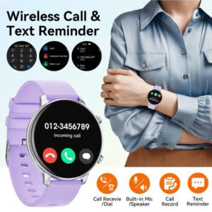 Hwagol Montre connectée pour femmes avec écran rond, appel Bluetooth sans fil, cadran de montre personnalisable, suivi de plusieurs sports, suivi de la santé des femmes, fréquence cardiaque, moniteur d'oxygène dans le sang, montre connectée pour femmes compatible iOS et Android