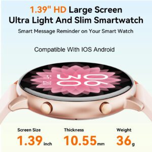 Hwagol Montre connectée pour femmes avec écran rond, appel Bluetooth sans fil, cadran de montre personnalisable, suivi de plusieurs sports, suivi de la santé des femmes, fréquence cardiaque, moniteur d'oxygène dans le sang, montre connectée pour femmes compatible iOS et Android