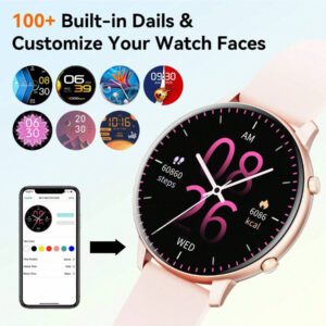 Hwagol Montre connectée pour femmes avec écran rond, appel Bluetooth sans fil, cadran de montre personnalisable, suivi de plusieurs sports, suivi de la santé des femmes, fréquence cardiaque, moniteur d'oxygène dans le sang, montre connectée pour femmes compatible iOS et Android
