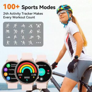 Hwagol Montre connectée pour femmes avec écran rond, appel Bluetooth sans fil, cadran de montre personnalisable, suivi de plusieurs sports, suivi de la santé des femmes, fréquence cardiaque, moniteur d'oxygène dans le sang, montre connectée pour femmes compatible iOS et Android