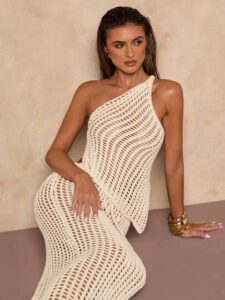 SHEIN BAE Débardeur tricoté mode de couleur unie, ajouré et dos nu, adapté pour la plage