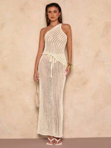 SHEIN BAE Débardeur tricoté mode de couleur unie, ajouré et dos nu, adapté pour la plage – Image 4