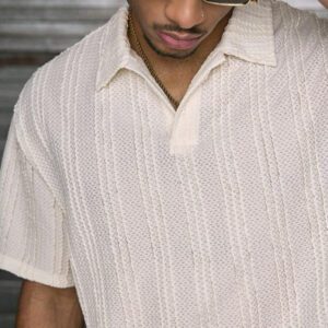 AXEPEAK Chemise polo à manches courtes de couleur unie ajustée pour hommes