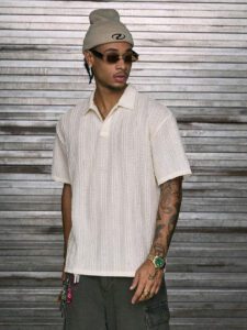 AXEPEAK Chemise polo à manches courtes de couleur unie ajustée pour hommes – Image 5