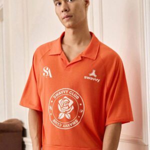 SWAVVY Chemise polo ample à manches raglan avec imprimé lettres et fleurs pour hommes