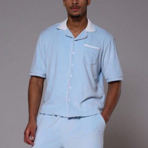 Musero Chemise ample à poche contrastée en velours avec logo "Musero" pour hommes